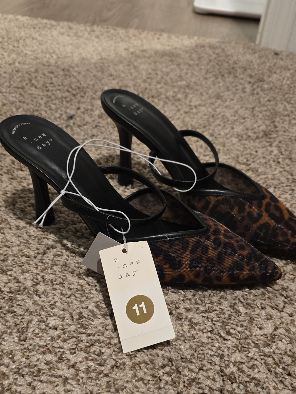 a new day Leopard Print Pointed Toe Mule Heels - Black and Brown